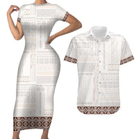 Samoa Siapo Brown Trimmed Couples Matching Short Sleeve Bodycon Dress and Hawaiian Shirt Samoa White Sunday - Polynesian Pride