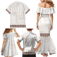 Samoa Siapo Brown Trimmed Family Matching Mermaid Dress and Hawaiian Shirt Samoa White Sunday - Polynesian Pride