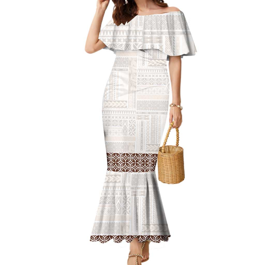 Samoa Siapo Brown Trimmed Family Matching Mermaid Dress and Hawaiian Shirt Samoa White Sunday - Polynesian Pride