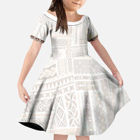Samoa Siapo Brown Trimmed Family Matching Off The Shoulder Long Sleeve Dress and Hawaiian Shirt Samoa White Sunday - Polynesian Pride