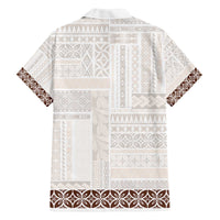 Samoa Siapo Brown Trimmed Family Matching Off The Shoulder Long Sleeve Dress and Hawaiian Shirt Samoa White Sunday - Polynesian Pride