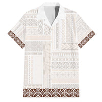 Samoa Siapo Brown Trimmed Family Matching Off Shoulder Maxi Dress and Hawaiian Shirt Samoa White Sunday - Polynesian Pride