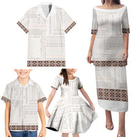 Samoa Siapo Brown Trimmed Family Matching Puletasi and Hawaiian Shirt Samoa White Sunday - Polynesian Pride