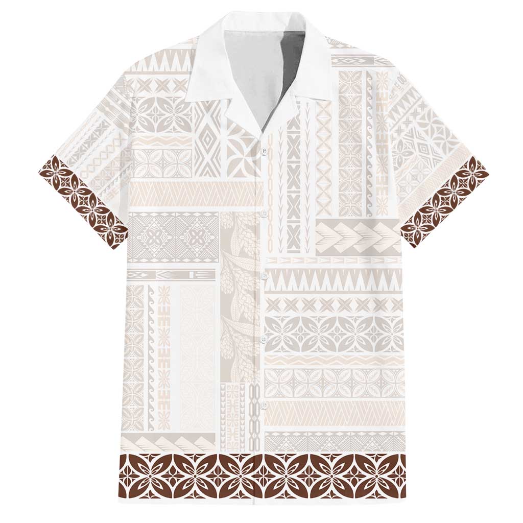 Samoa Siapo Brown Trimmed Family Matching Puletasi and Hawaiian Shirt Samoa White Sunday - Polynesian Pride