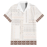 Samoa Siapo Brown Trimmed Family Matching Short Sleeve Bodycon Dress and Hawaiian Shirt Samoa White Sunday - Polynesian Pride