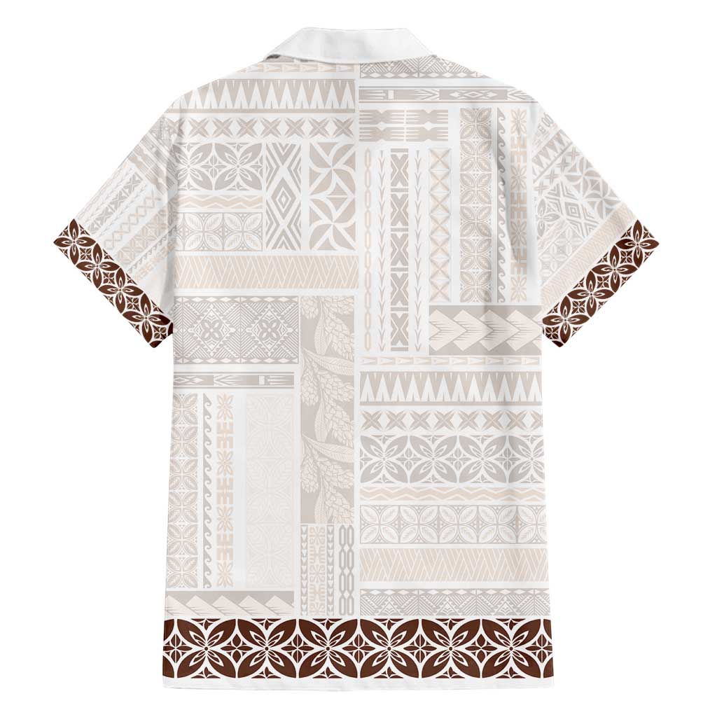 Samoa Siapo Brown Trimmed Family Matching Summer Maxi Dress and Hawaiian Shirt Samoa White Sunday - Polynesian Pride