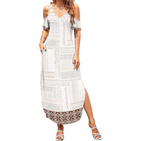 Samoa Siapo Brown Trimmed Family Matching Summer Maxi Dress and Hawaiian Shirt Samoa White Sunday - Polynesian Pride