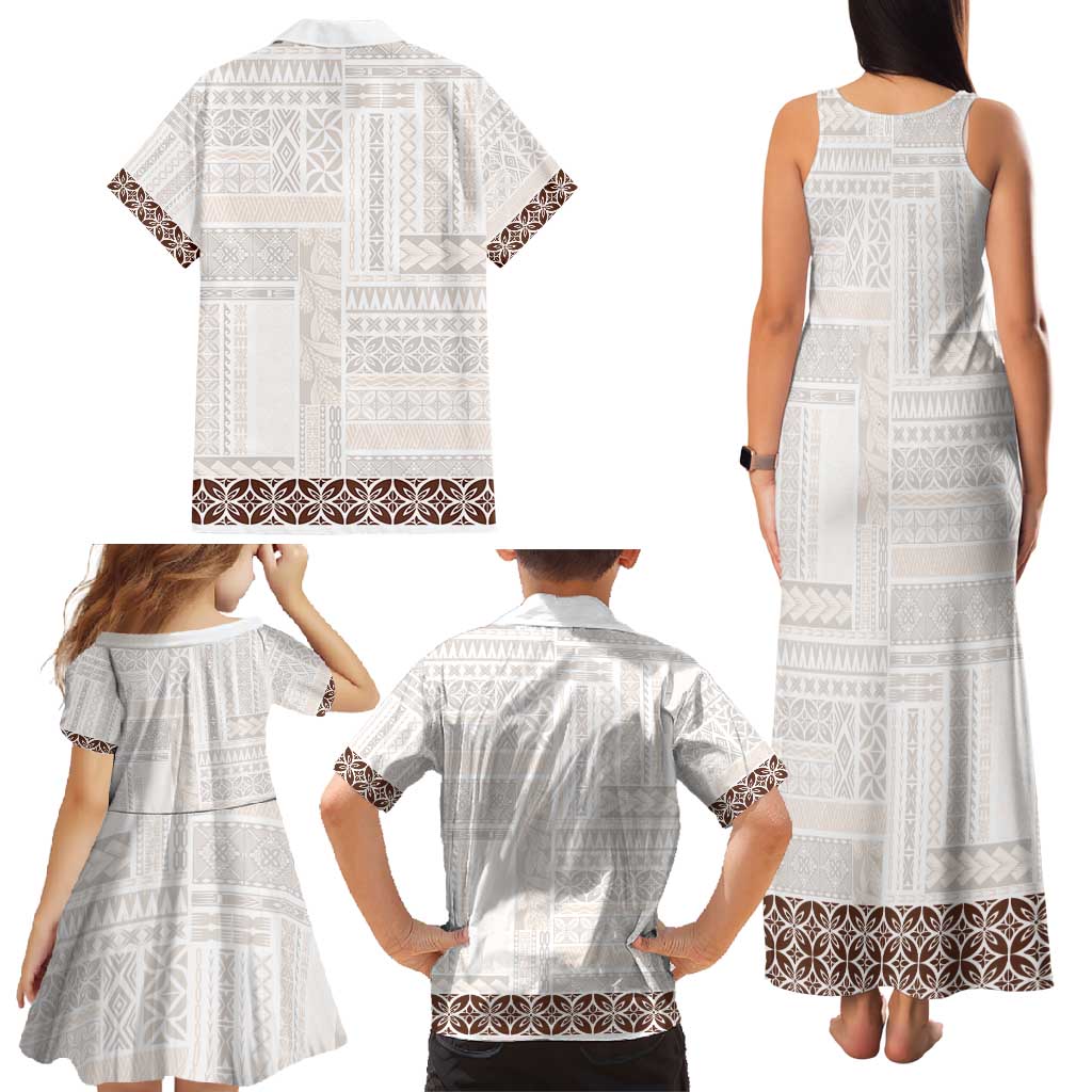 Samoa Siapo Brown Trimmed Family Matching Tank Maxi Dress and Hawaiian Shirt Samoa White Sunday - Polynesian Pride