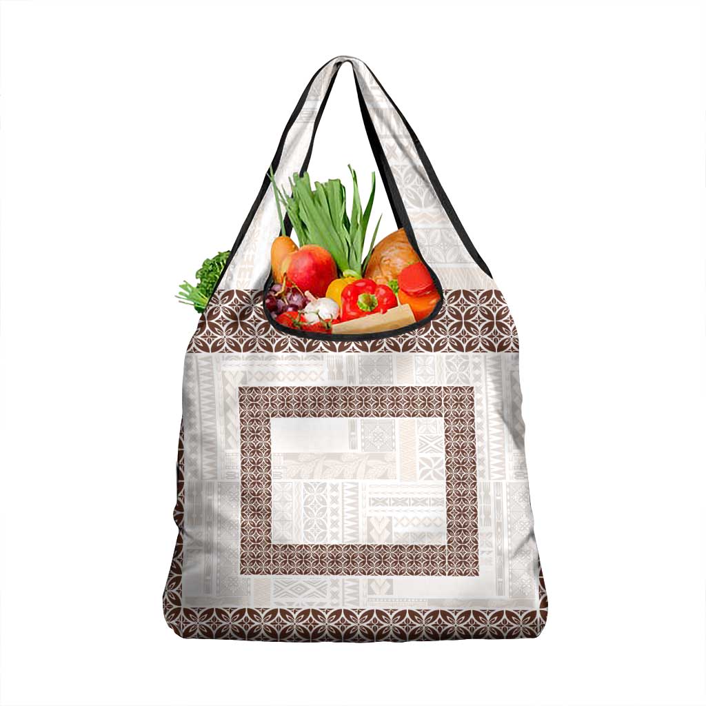 Samoa Siapo Brown Trimmed Grocery Bag Samoa White Sunday - Polynesian Pride