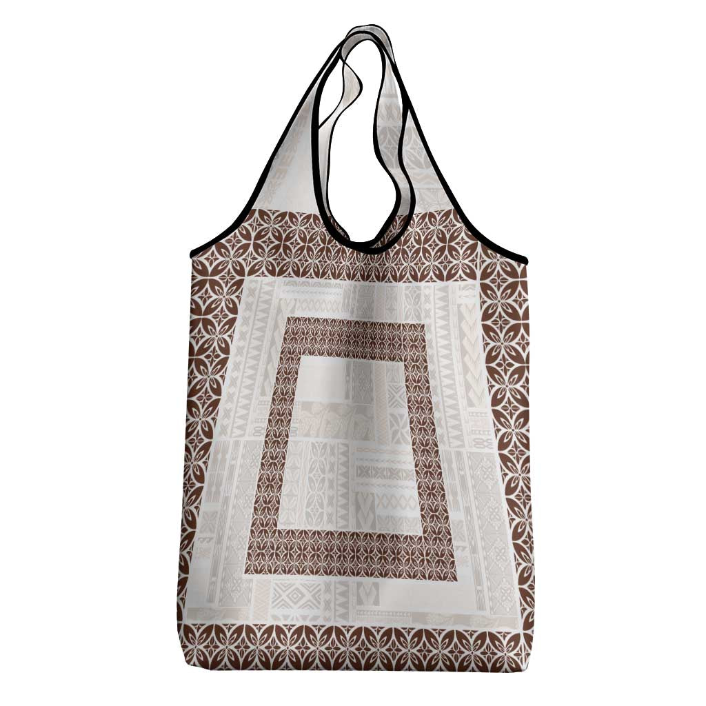 Samoa Siapo Brown Trimmed Grocery Bag Samoa White Sunday - Polynesian Pride
