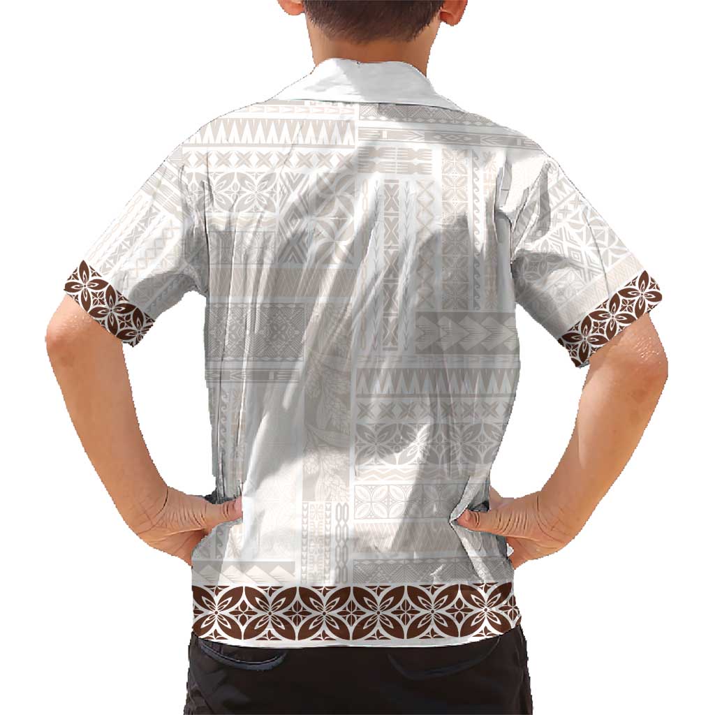 Samoa Siapo Brown Trimmed Kid Hawaiian Shirt Samoa White Sunday - Polynesian Pride