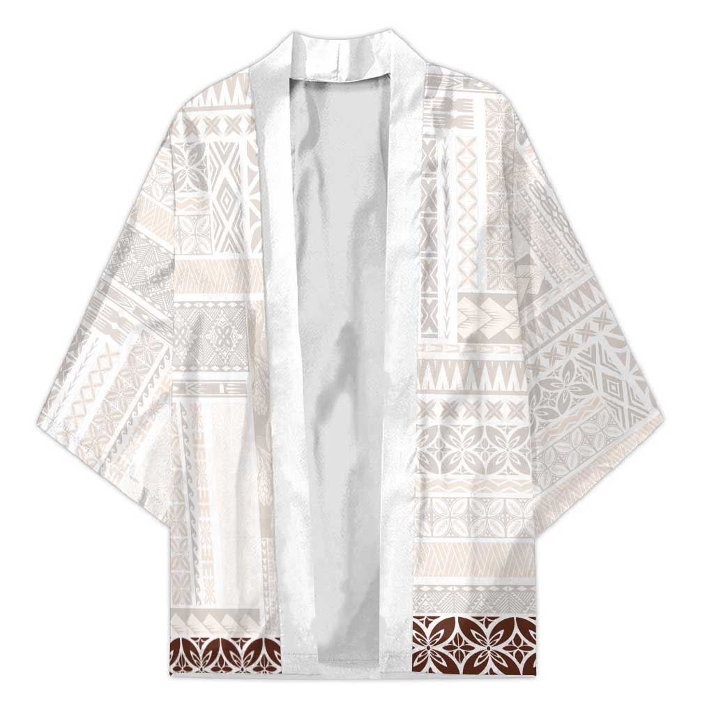 Samoa Siapo Brown Trimmed Kimono Samoa White Sunday - Polynesian Pride