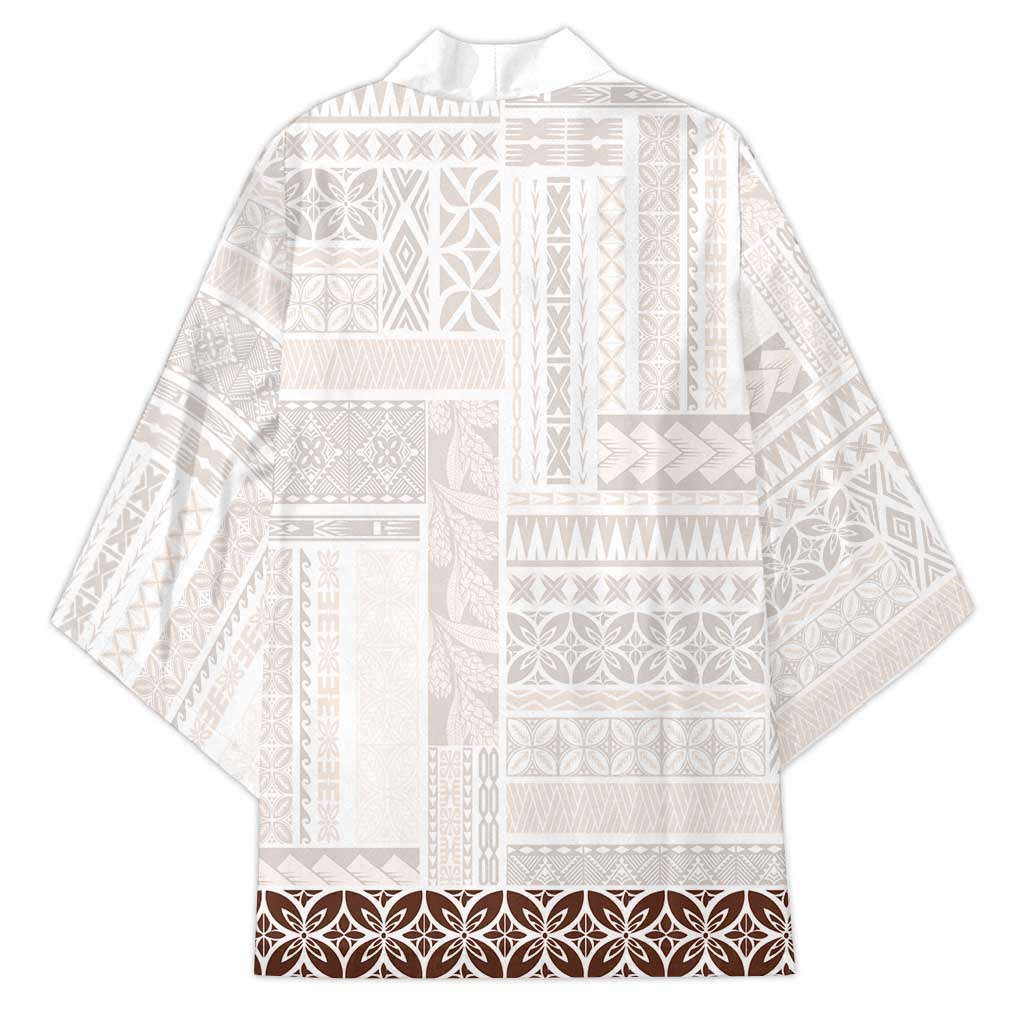 Samoa Siapo Brown Trimmed Kimono Samoa White Sunday - Polynesian Pride