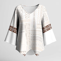 Samoa Siapo Brown Trimmed Kimono Sleeve Blouse Samoa White Sunday - Polynesian Pride