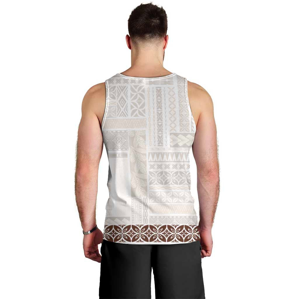 Samoa Siapo Brown Trimmed Men Tank Top Samoa White Sunday - Polynesian Pride