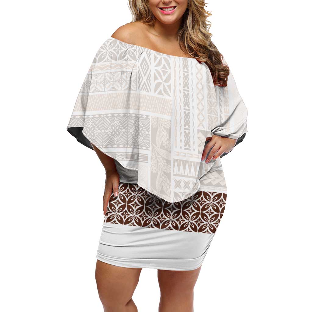 Samoa Siapo Brown Trimmed Off Shoulder Short Dress Samoa White Sunday - Polynesian Pride