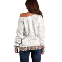 Samoa Siapo Brown Trimmed Off Shoulder Sweater Samoa White Sunday - Polynesian Pride