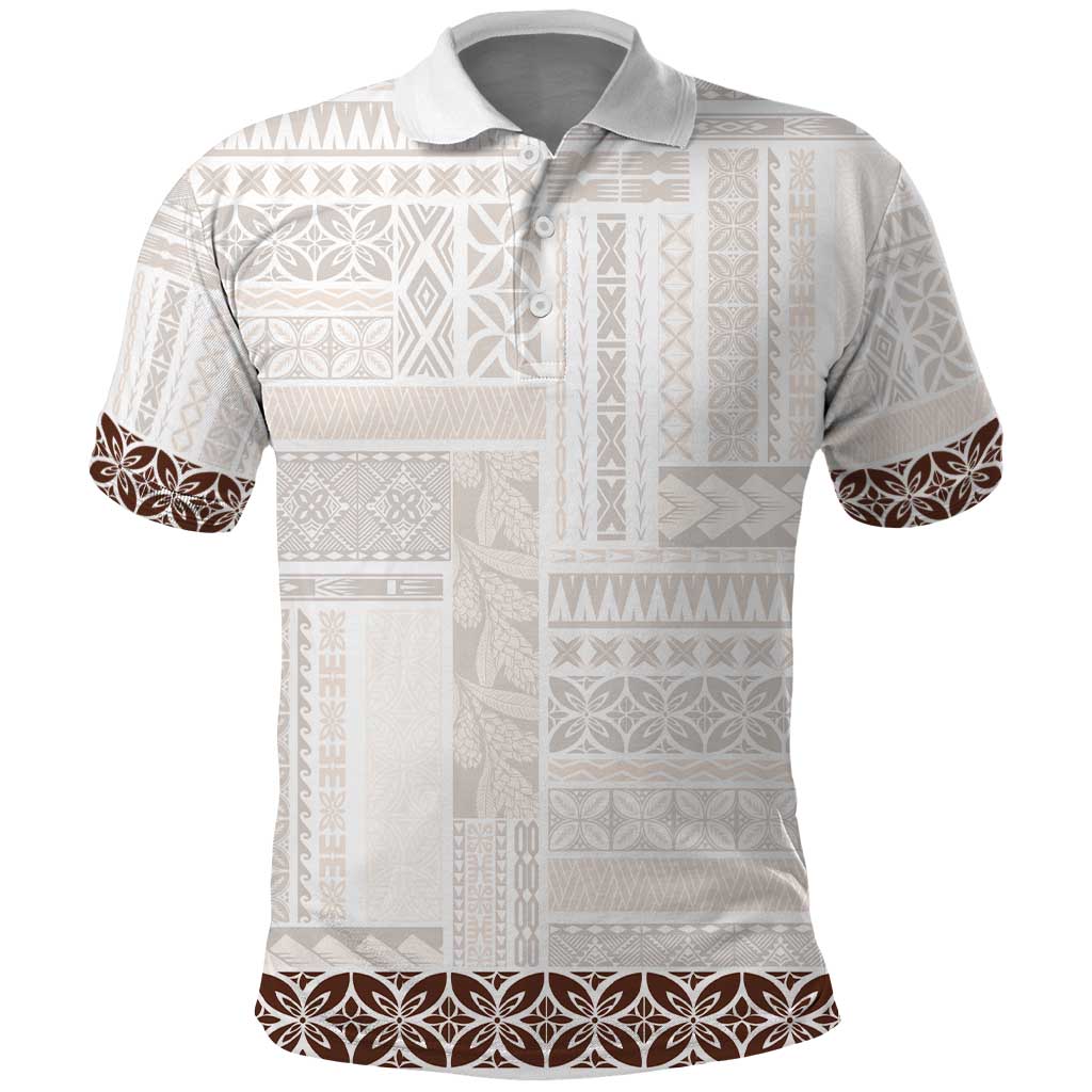 Samoa Siapo Brown Trimmed Polo Shirt Samoa White Sunday LT01 Brown - Polynesian Pride