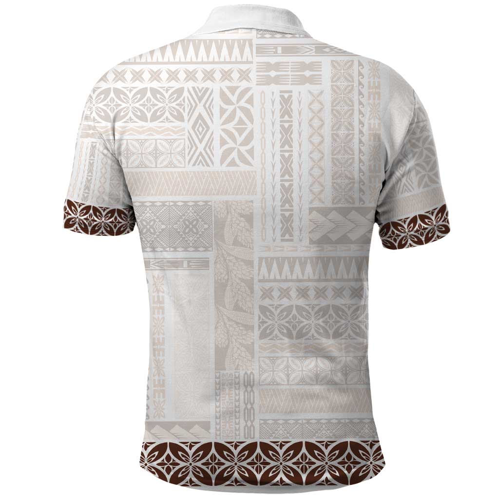 Samoa Siapo Brown Trimmed Polo Shirt Samoa White Sunday LT01 - Polynesian Pride