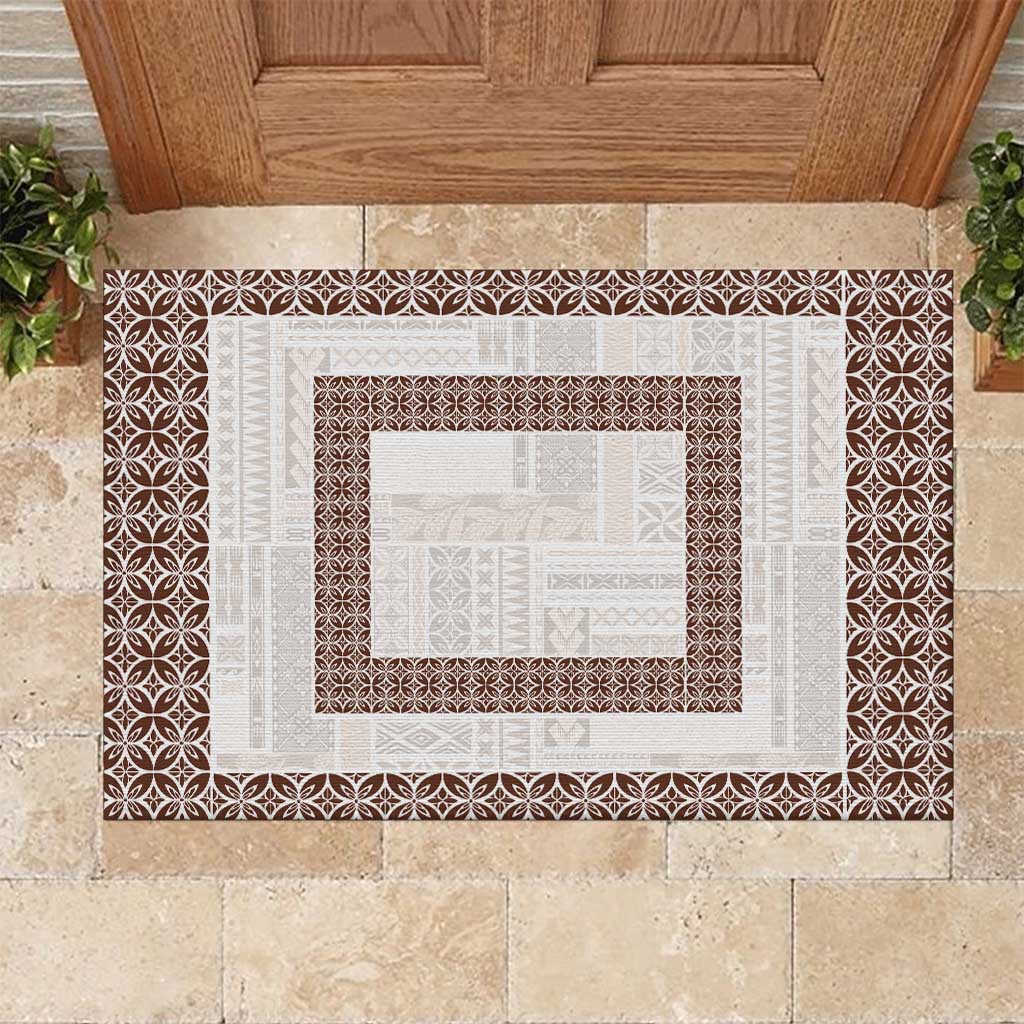 Samoa Siapo Brown Trimmed Rubber Doormat Samoa White Sunday - Polynesian Pride