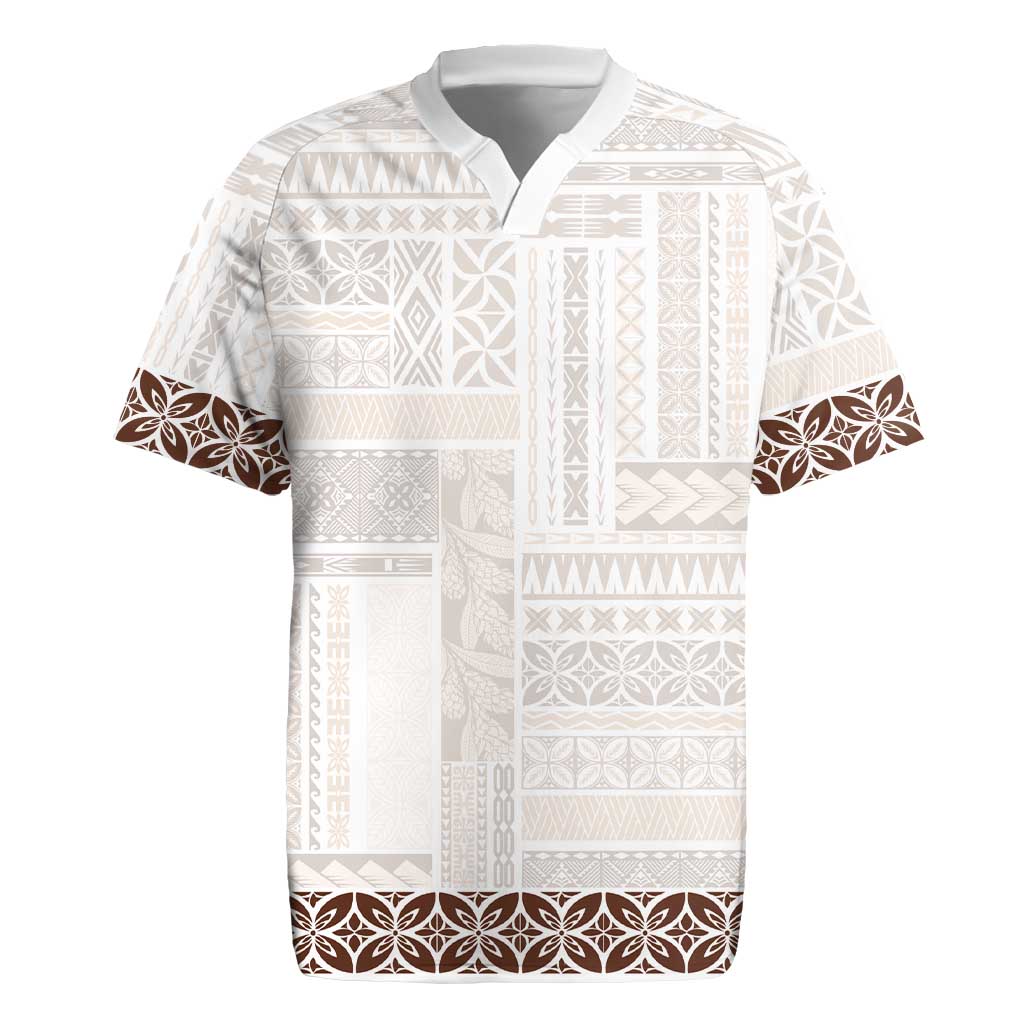 Samoa Siapo Brown Trimmed Rugby Jersey Samoa White Sunday LT01 Brown - Polynesian Pride