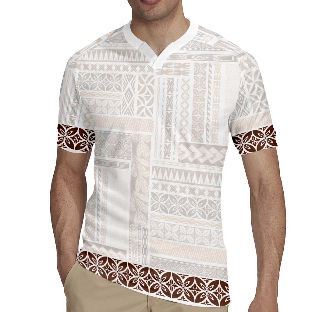 Samoa Siapo Brown Trimmed Rugby Jersey Samoa White Sunday LT01 - Polynesian Pride