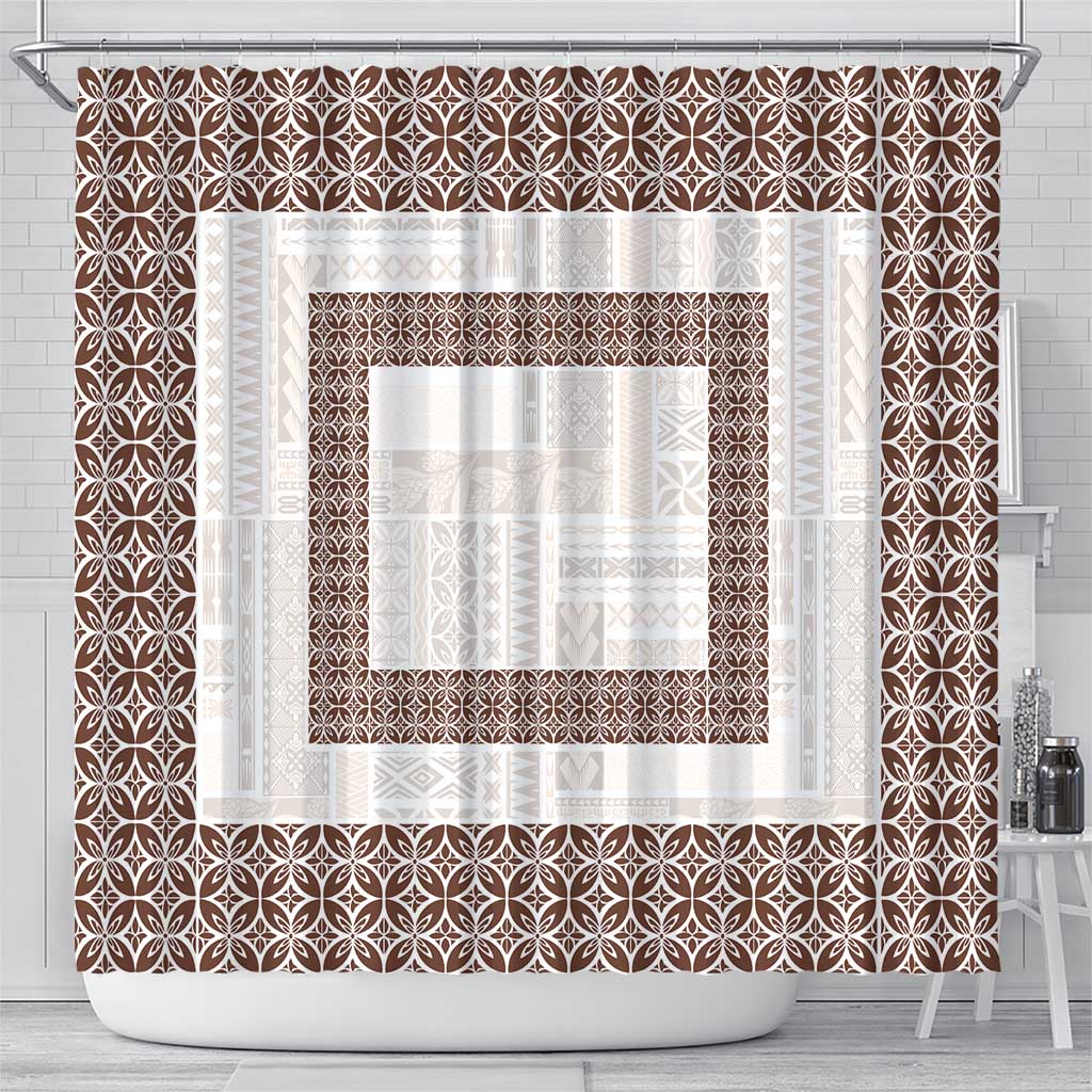 Samoa Siapo Brown Trimmed Shower Curtain Samoa White Sunday - Polynesian Pride