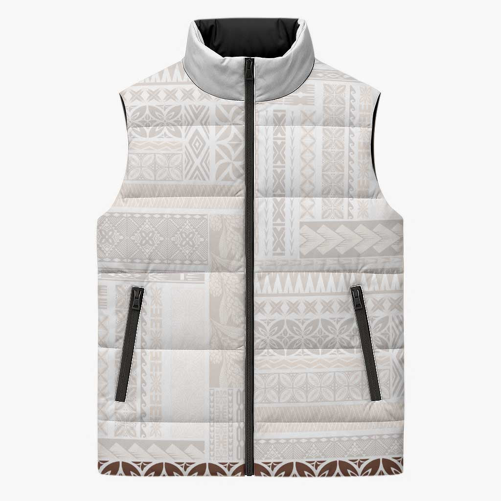 Samoa Siapo Brown Trimmed Sleeveless Puffer Jacket Samoa White Sunday - Polynesian Pride