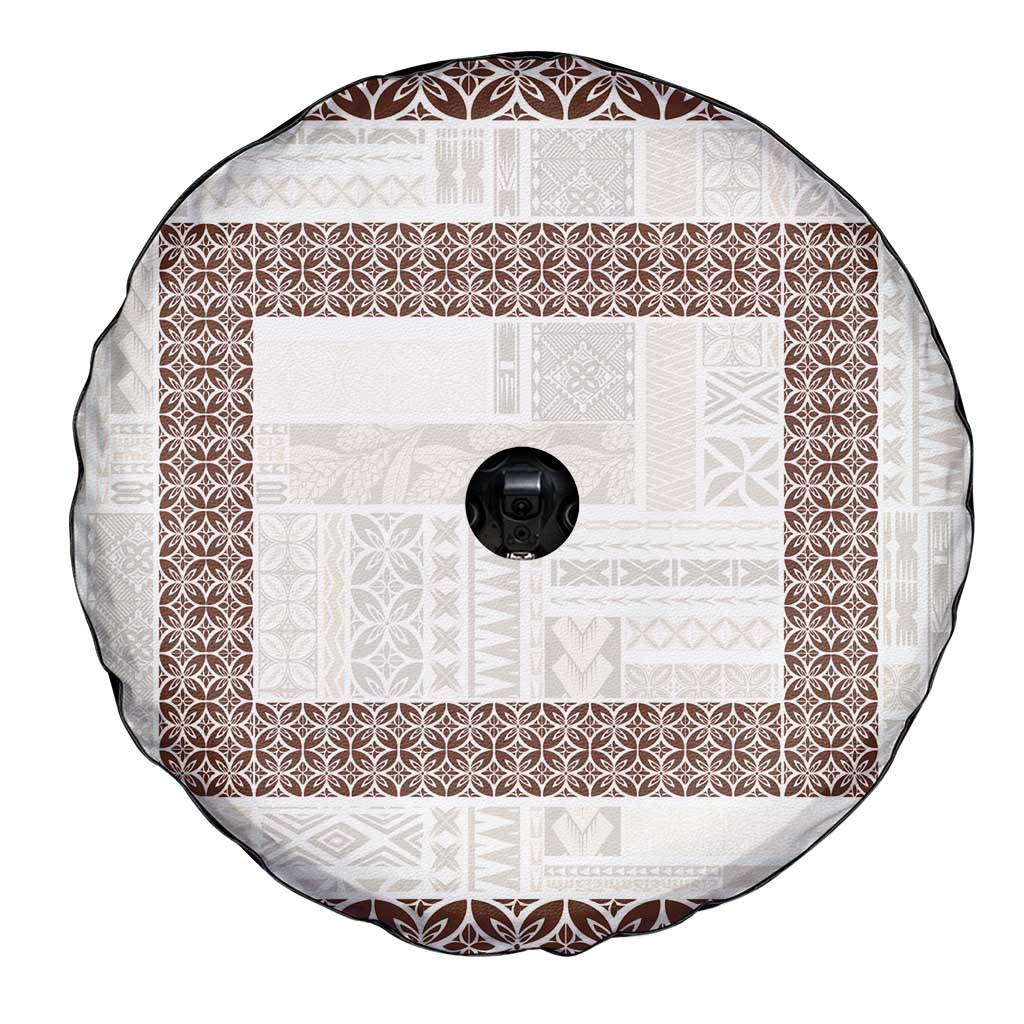 Samoa Siapo Brown Trimmed Spare Tire Cover Samoa White Sunday - Polynesian Pride