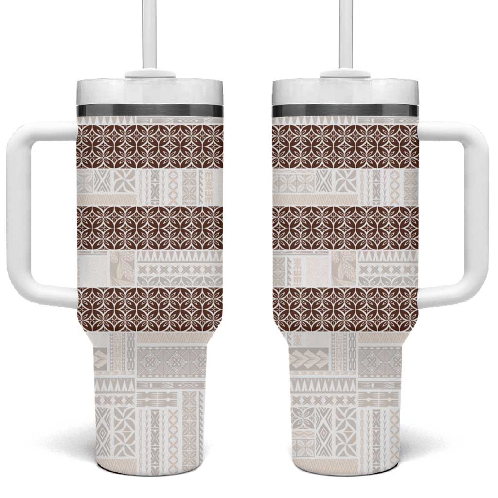 Samoa Siapo Brown Trimmed Tumbler With Handle Samoa White Sunday - Polynesian Pride