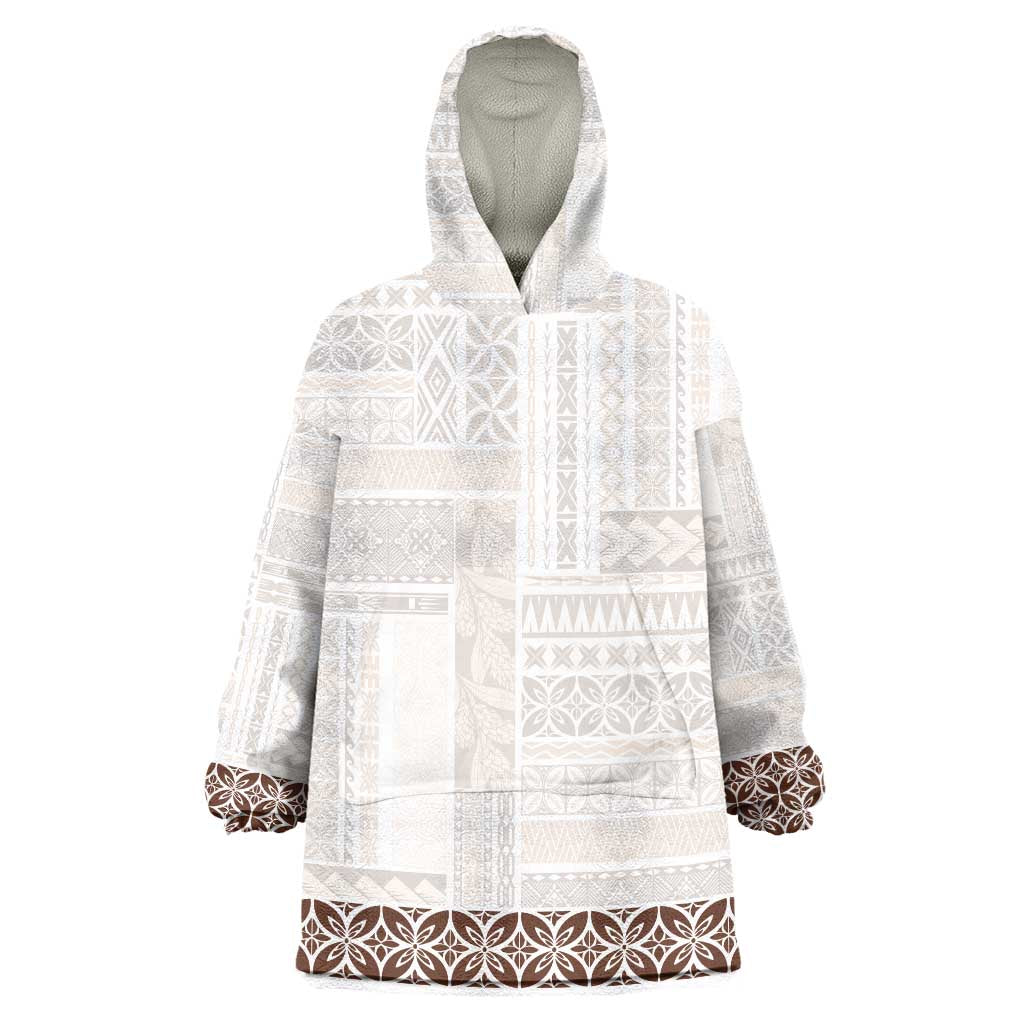 Samoa Siapo Brown Trimmed Wearable Blanket Hoodie Samoa White Sunday - Polynesian Pride