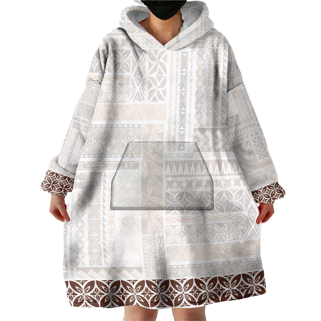 Samoa Siapo Brown Trimmed Wearable Blanket Hoodie Samoa White Sunday - Polynesian Pride