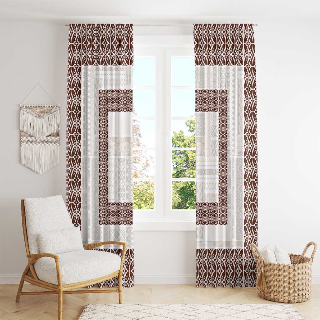 Samoa Siapo Brown Trimmed Window Curtain Samoa White Sunday - Polynesian Pride