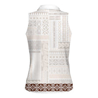 Samoa Siapo Brown Trimmed Women Sleeveless Polo Shirt Samoa White Sunday - Polynesian Pride