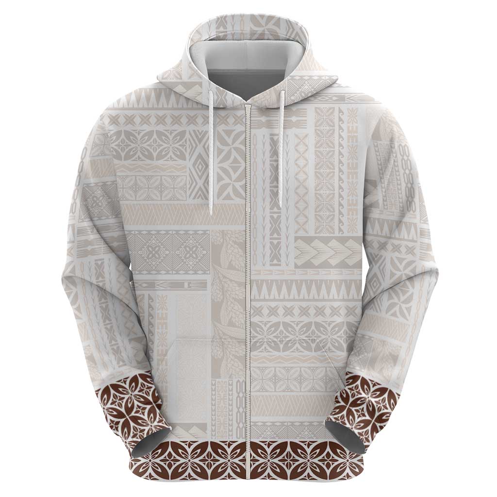 Samoa Siapo Brown Trimmed Zip Hoodie Samoa White Sunday - Polynesian Pride