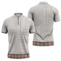 Samoa Siapo Brown Trimmed Zipper Polo Shirt Samoa White Sunday - Polynesian Pride