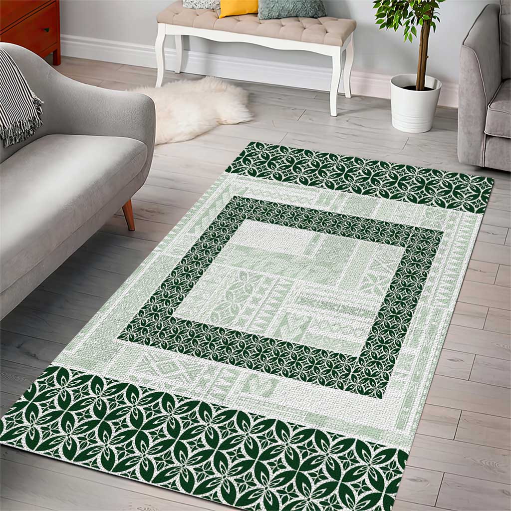 Samoa Siapo Green Trimmed Area Rug Samoa White Sunday - Polynesian Pride