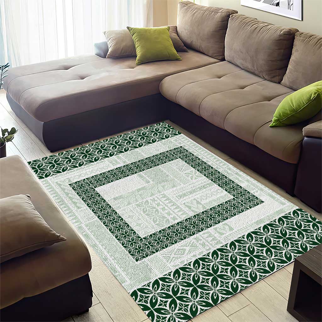 Samoa Siapo Green Trimmed Area Rug Samoa White Sunday - Polynesian Pride