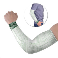 Samoa Siapo Green Trimmed Arm Sleeves Samoa White Sunday - Polynesian Pride