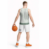 Samoa Siapo Green Trimmed Basketball Jersey Samoa White Sunday - Polynesian Pride