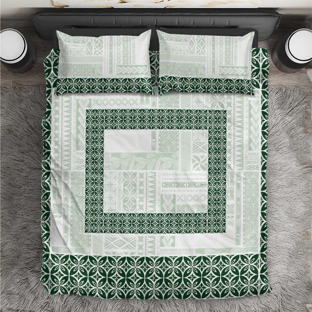 Samoa Siapo Green Trimmed Bedding Set Samoa White Sunday - Polynesian Pride