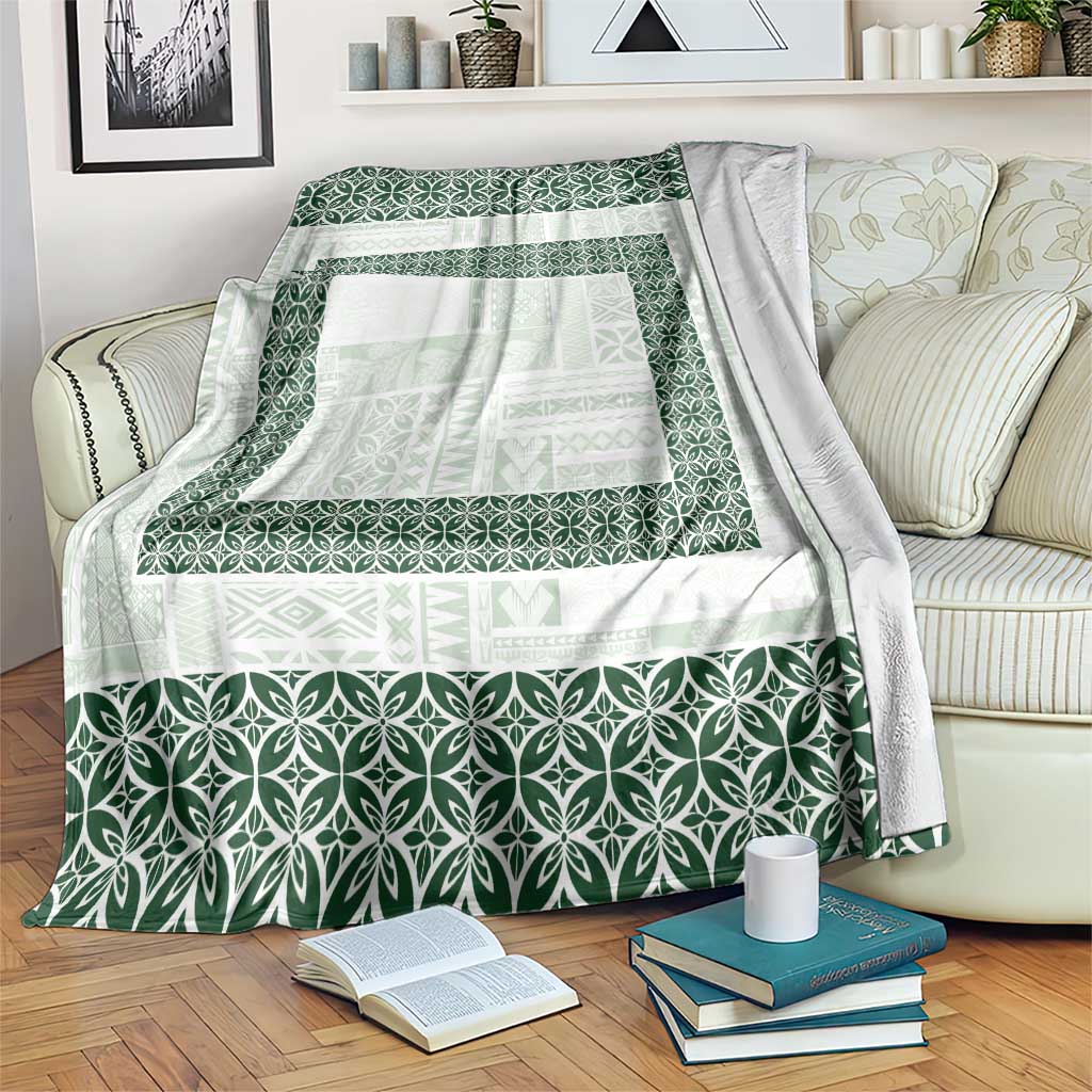 Samoa Siapo Green Trimmed Blanket Samoa White Sunday - Polynesian Pride