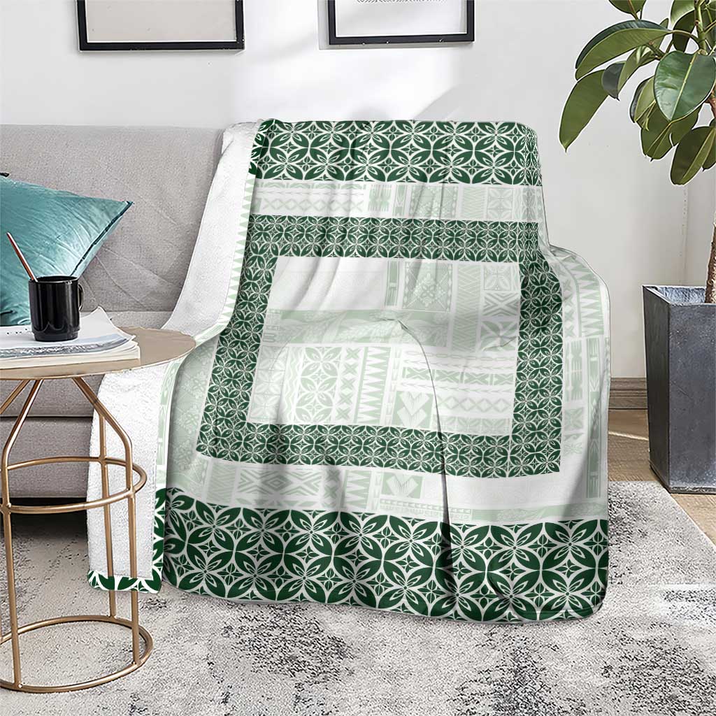 Samoa Siapo Green Trimmed Blanket Samoa White Sunday - Polynesian Pride