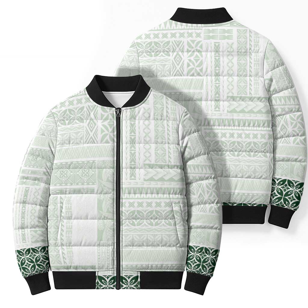 Samoa Siapo Green Trimmed Bomber Puffer Jacket Samoa White Sunday - Polynesian Pride