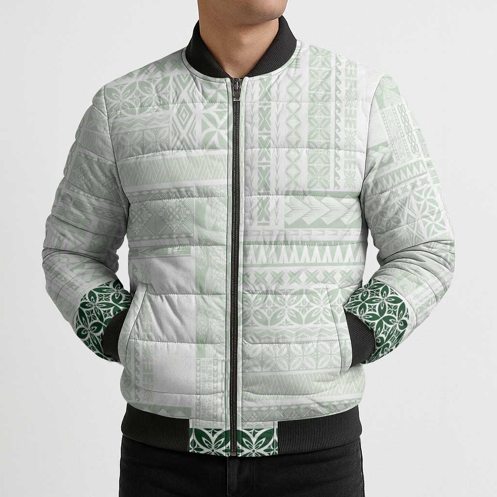 Samoa Siapo Green Trimmed Bomber Puffer Jacket Samoa White Sunday - Polynesian Pride