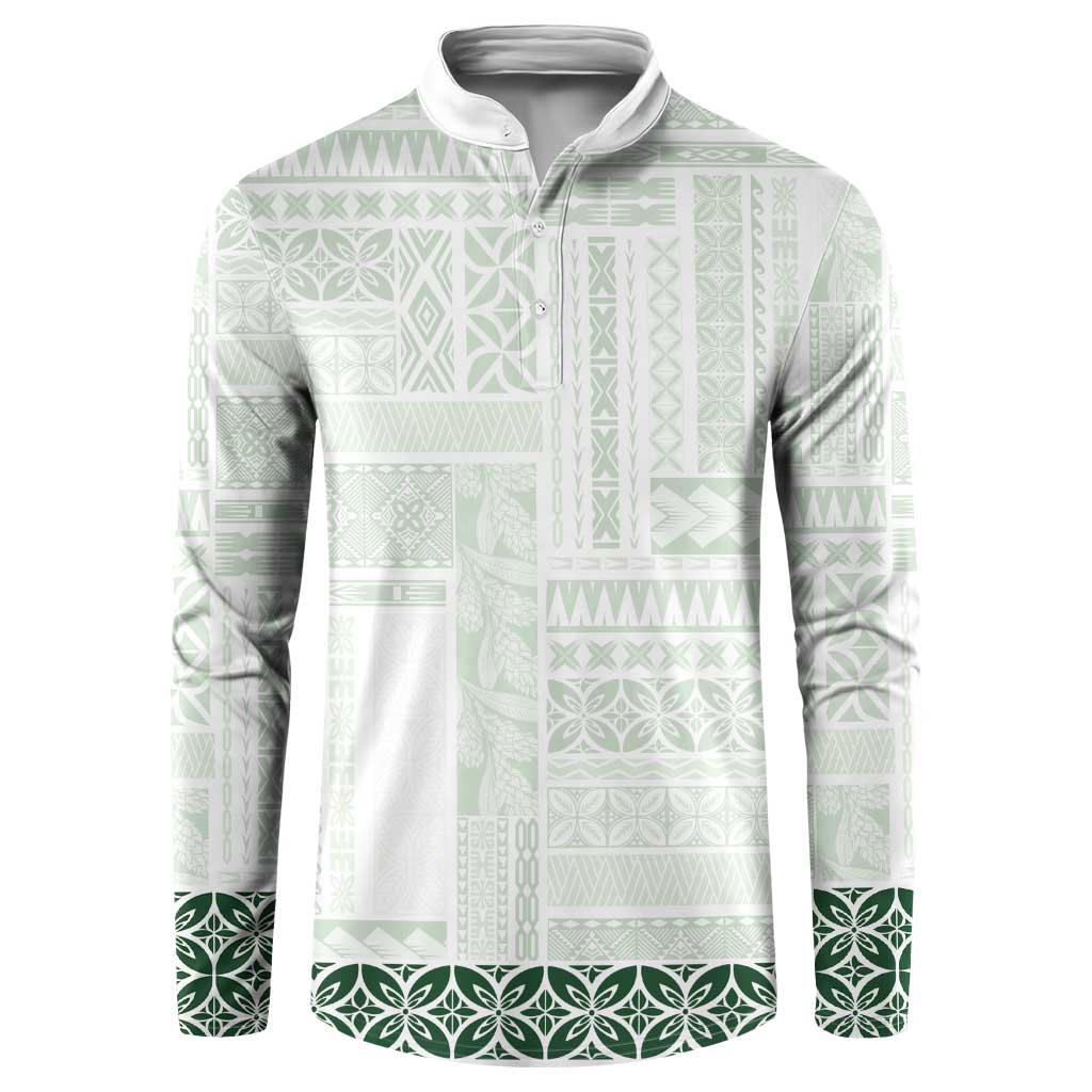 Samoa Siapo Green Trimmed Button Sweatshirt Samoa White Sunday - Polynesian Pride
