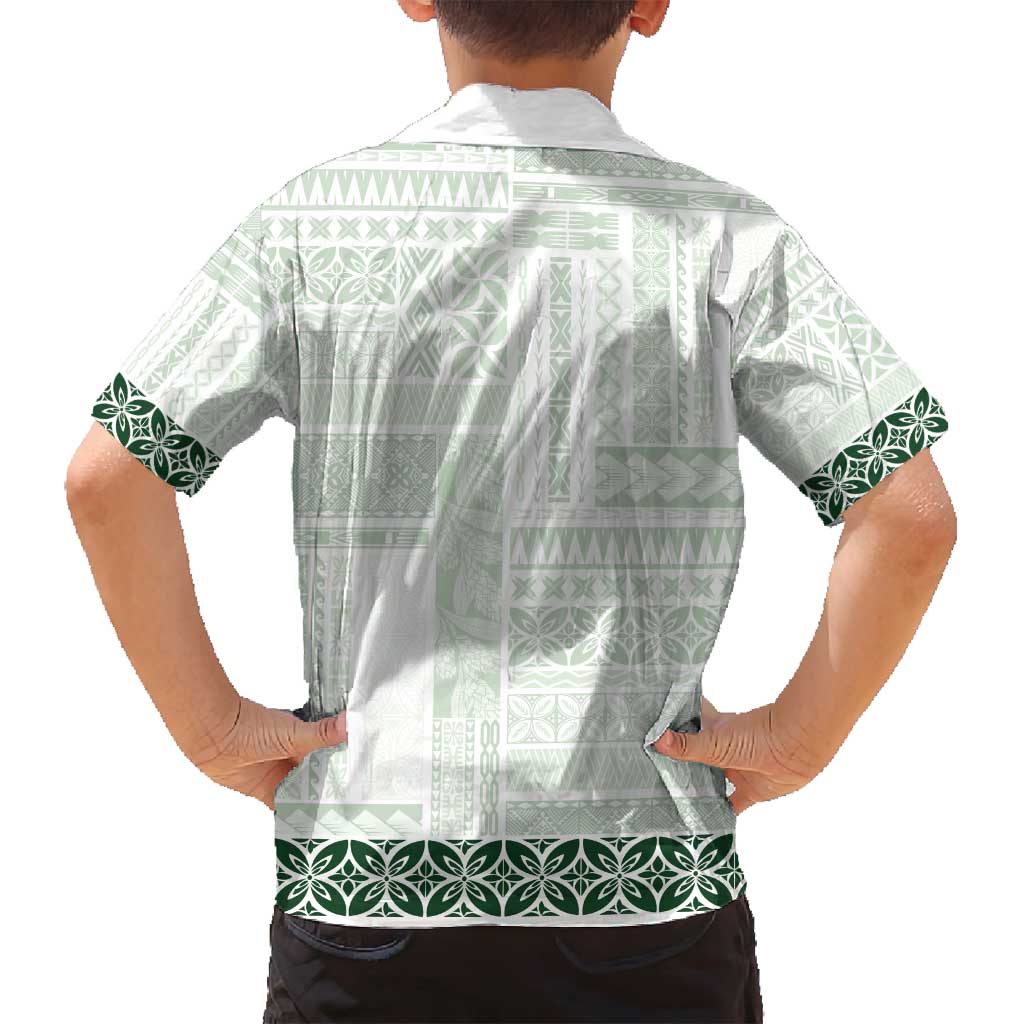Samoa Siapo Green Trimmed Family Matching Long Sleeve Bodycon Dress and Hawaiian Shirt Samoa White Sunday - Polynesian Pride