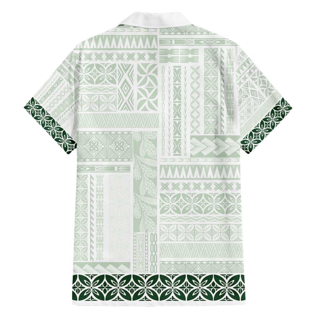 Samoa Siapo Green Trimmed Family Matching Long Sleeve Bodycon Dress and Hawaiian Shirt Samoa White Sunday - Polynesian Pride