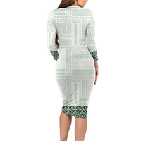 Samoa Siapo Green Trimmed Family Matching Long Sleeve Bodycon Dress and Hawaiian Shirt Samoa White Sunday - Polynesian Pride