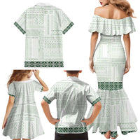 Samoa Siapo Green Trimmed Family Matching Mermaid Dress and Hawaiian Shirt Samoa White Sunday - Polynesian Pride